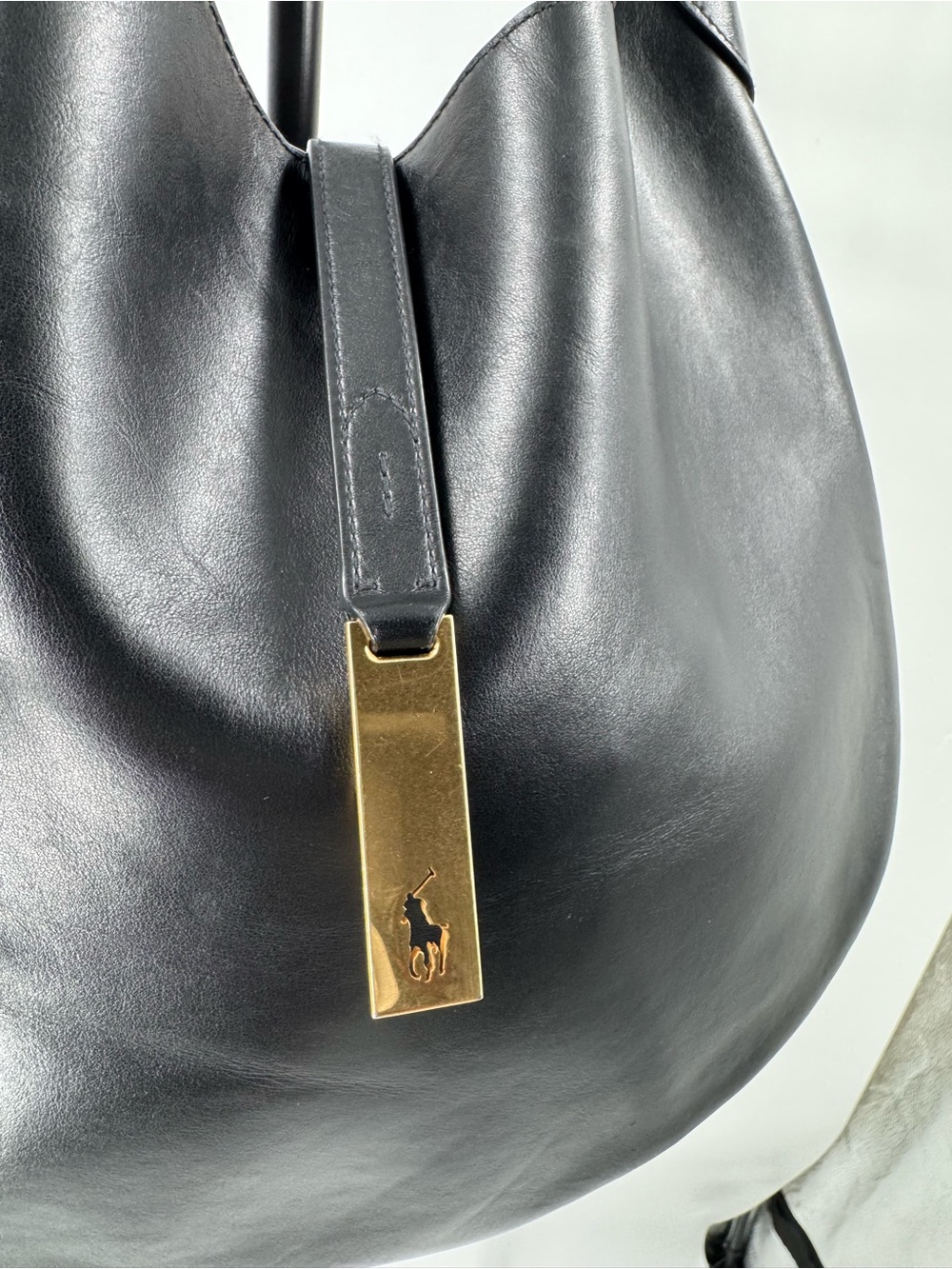 Women’s Polo ID Calfskin Large Shoulder Hobo Bag with Gold Accent - Picture 7 of 9